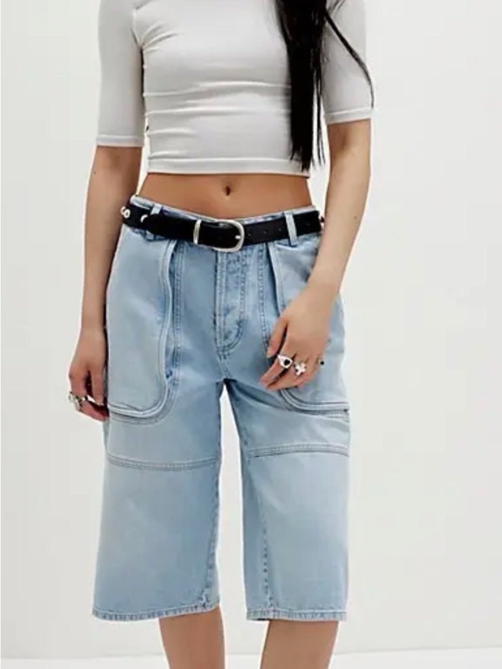 We the Free Havasu 28 Slouchy Crop Jean Jort Utility Pouch Pocket Blue NWOT $148